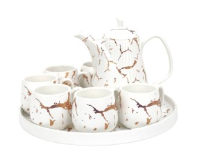 TM89 Putih Perlengkapan Minum Teh Livia dengan motif Marmer